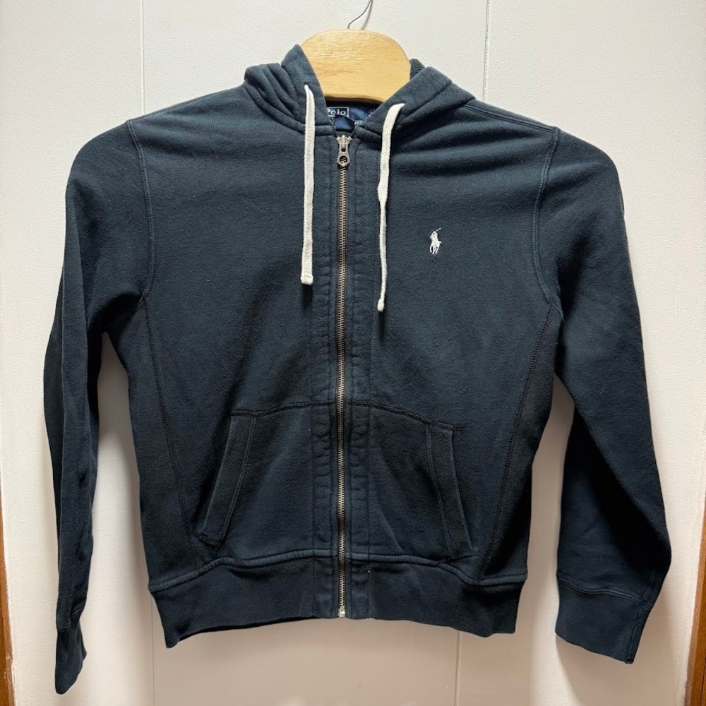 Polo Ralph Lauren Mens Full Zip Hoodie Navy Blue Fleece Pony Logo Size M Vintage